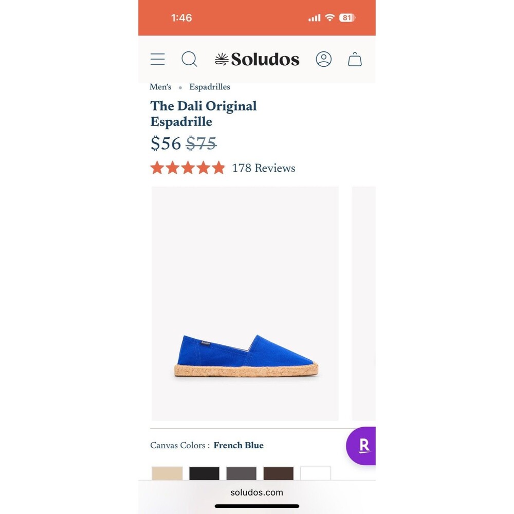 New Men’s Soludos French Blue Dali Espadrille Shoes Size 11-11.5  Retail $75
